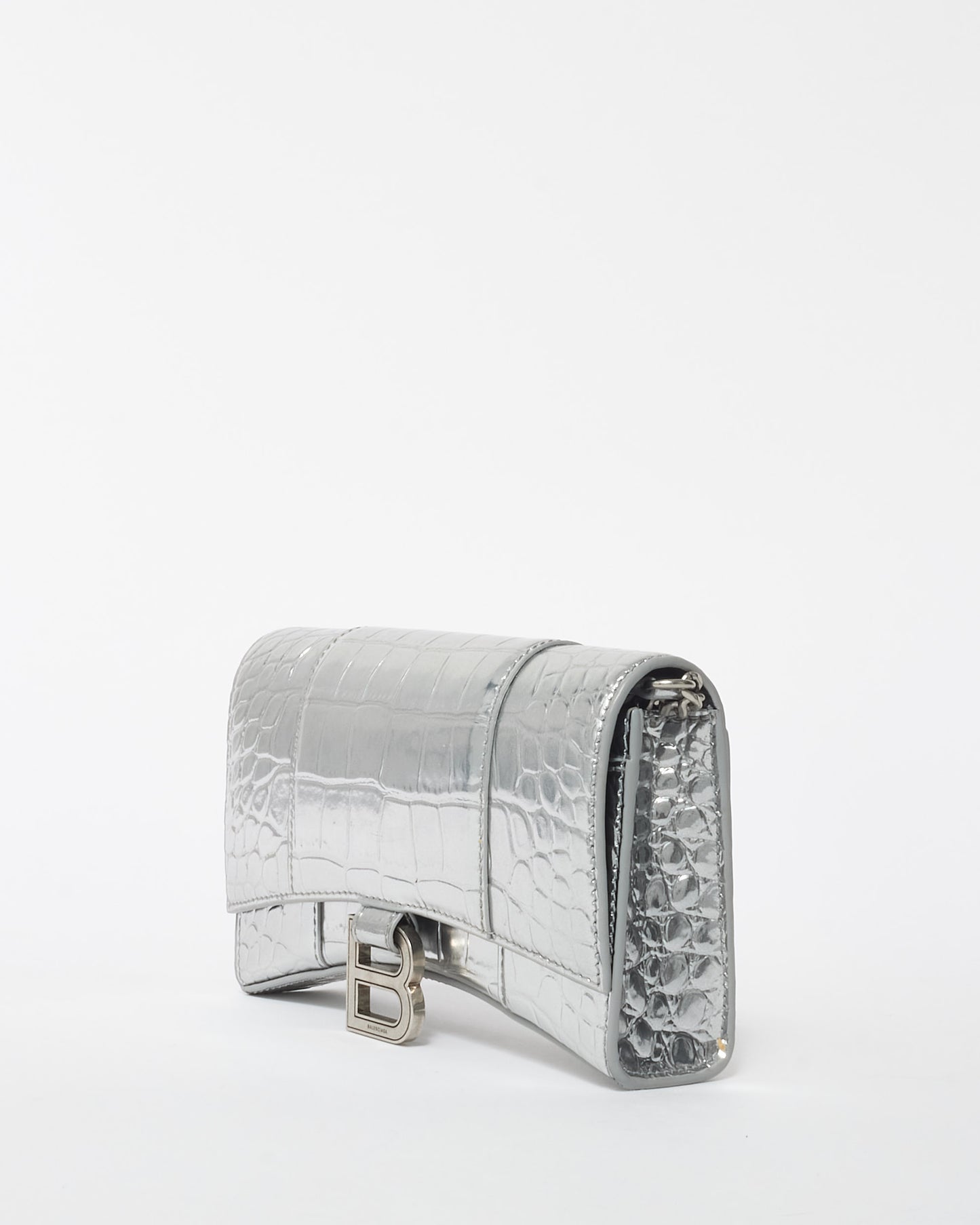 Balenciaga Silver Croc Embossed Hourglass Chain Bag