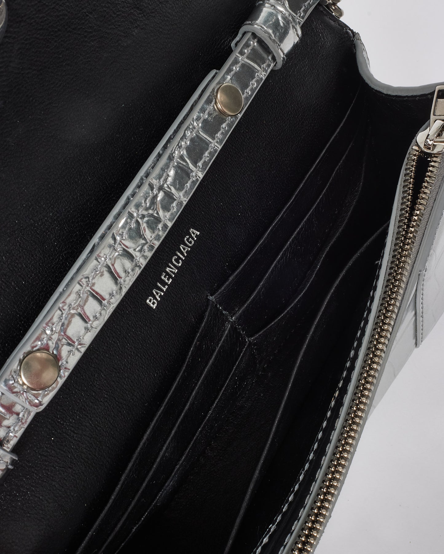 Balenciaga Silver Croc Embossed Hourglass Chain Bag