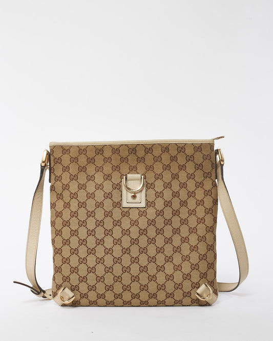 Gucci Beige and White Canvas GG Monogram D-Ring Abbey Messenger Bag