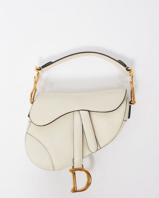 Dior White Grained Calfskin Leather Mini Saddle