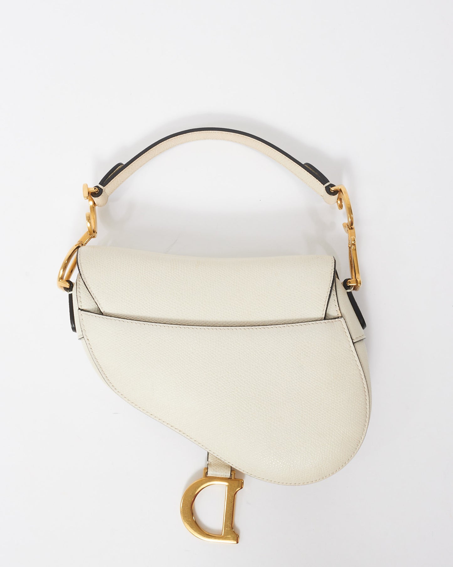 Dior White Grained Calfskin Leather Mini Saddle