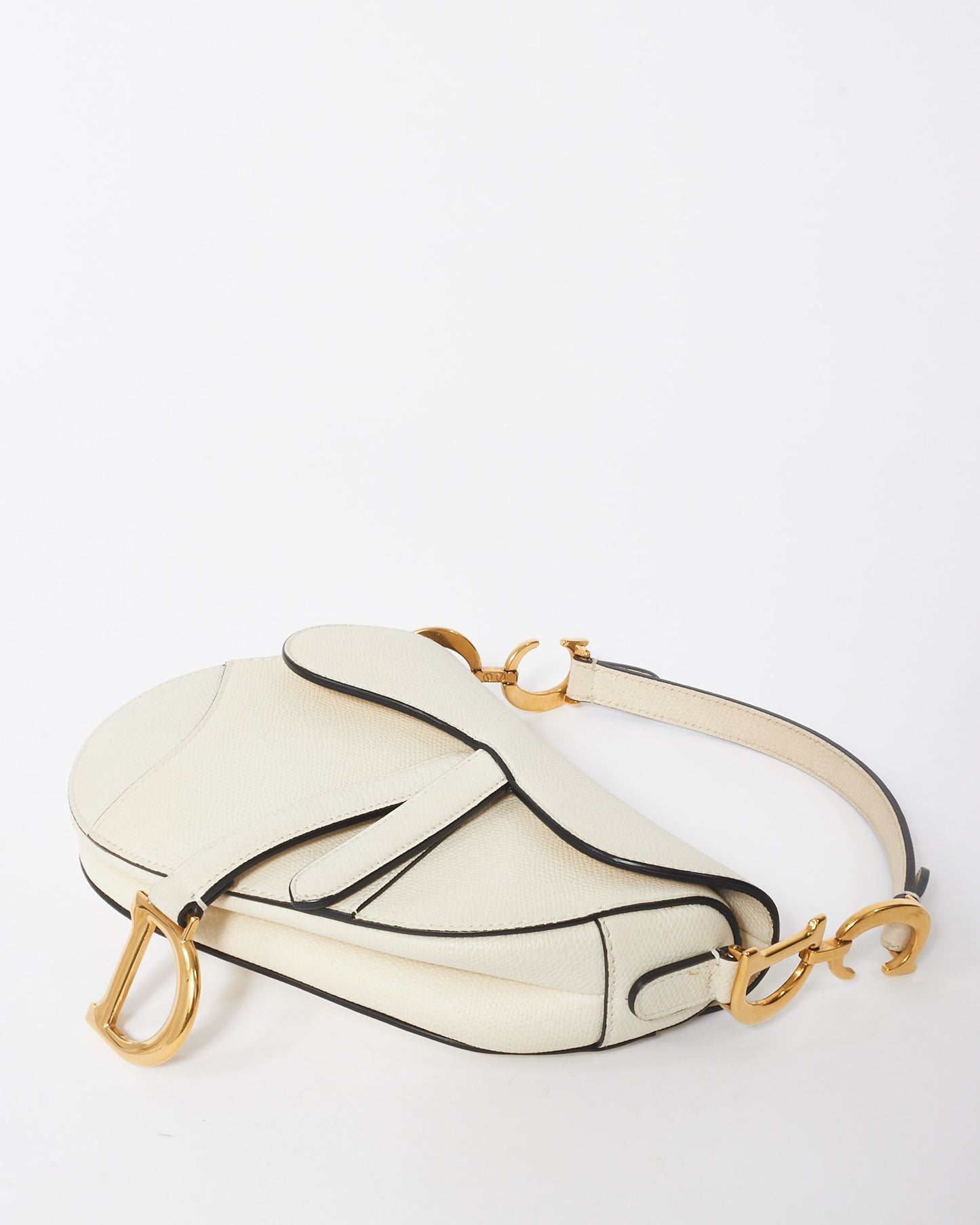 Dior White Grained Calfskin Leather Mini Saddle