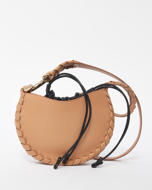 Chloé Nude and Black Leather Woven-Trim Crossbody Bag