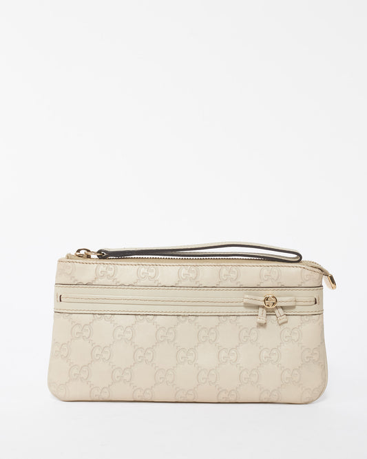 Gucci Off-White Leather Guccisima Leather Wristlet Clutch