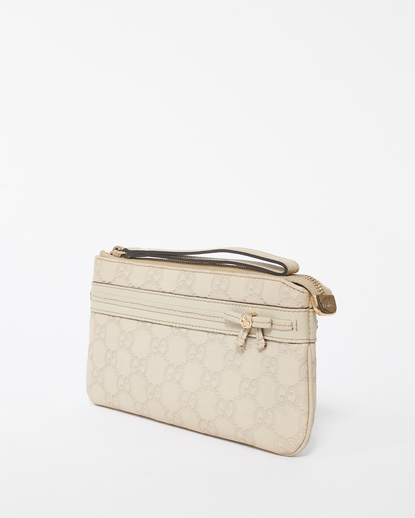 Gucci Off-White Leather Guccisima Leather Wristlet Clutch