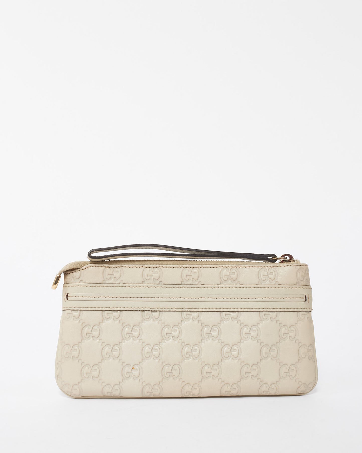 Gucci Off-White Leather Guccisima Leather Wristlet Clutch