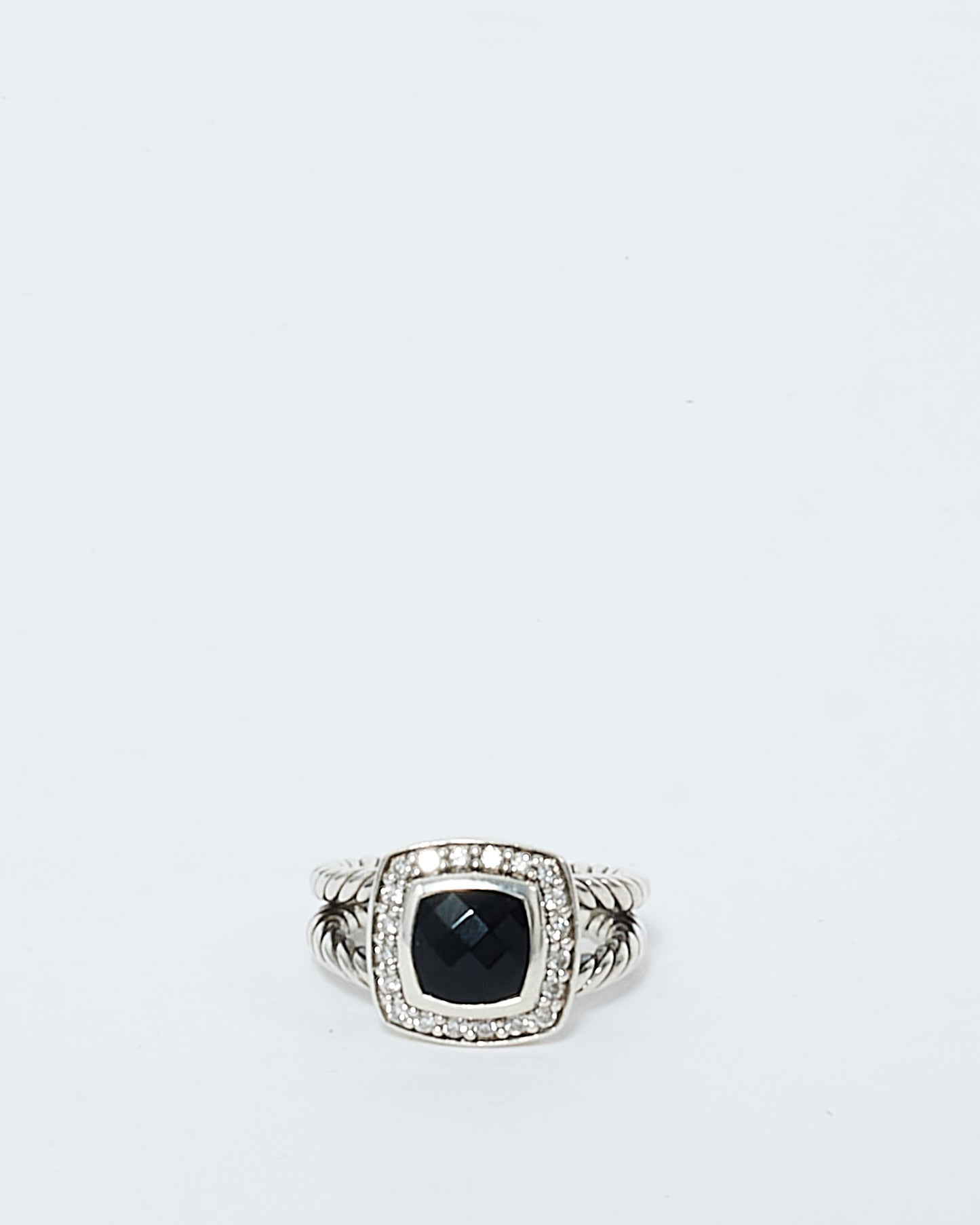 David Yurman Sterling Silver Black Onyx and Diamond Petite Albion Ring - Size 5