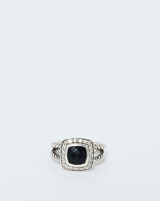 David Yurman Sterling Silver Black Onyx and Diamond Petite Albion Ring - Size 5