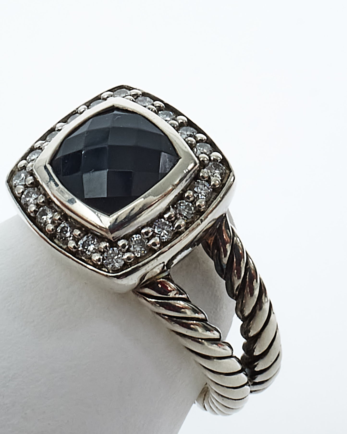 David Yurman Sterling Silver Black Onyx and Diamond Petite Albion Ring - Size 5