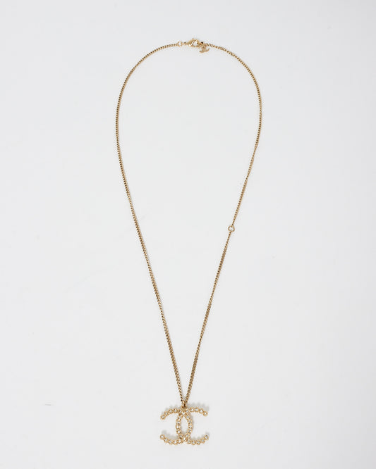 Chanel Gold Tone Metal Crystal CC Logo Necklace