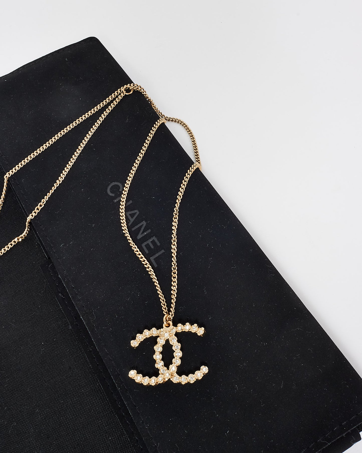 Chanel Gold Tone Metal Crystal CC Logo Necklace