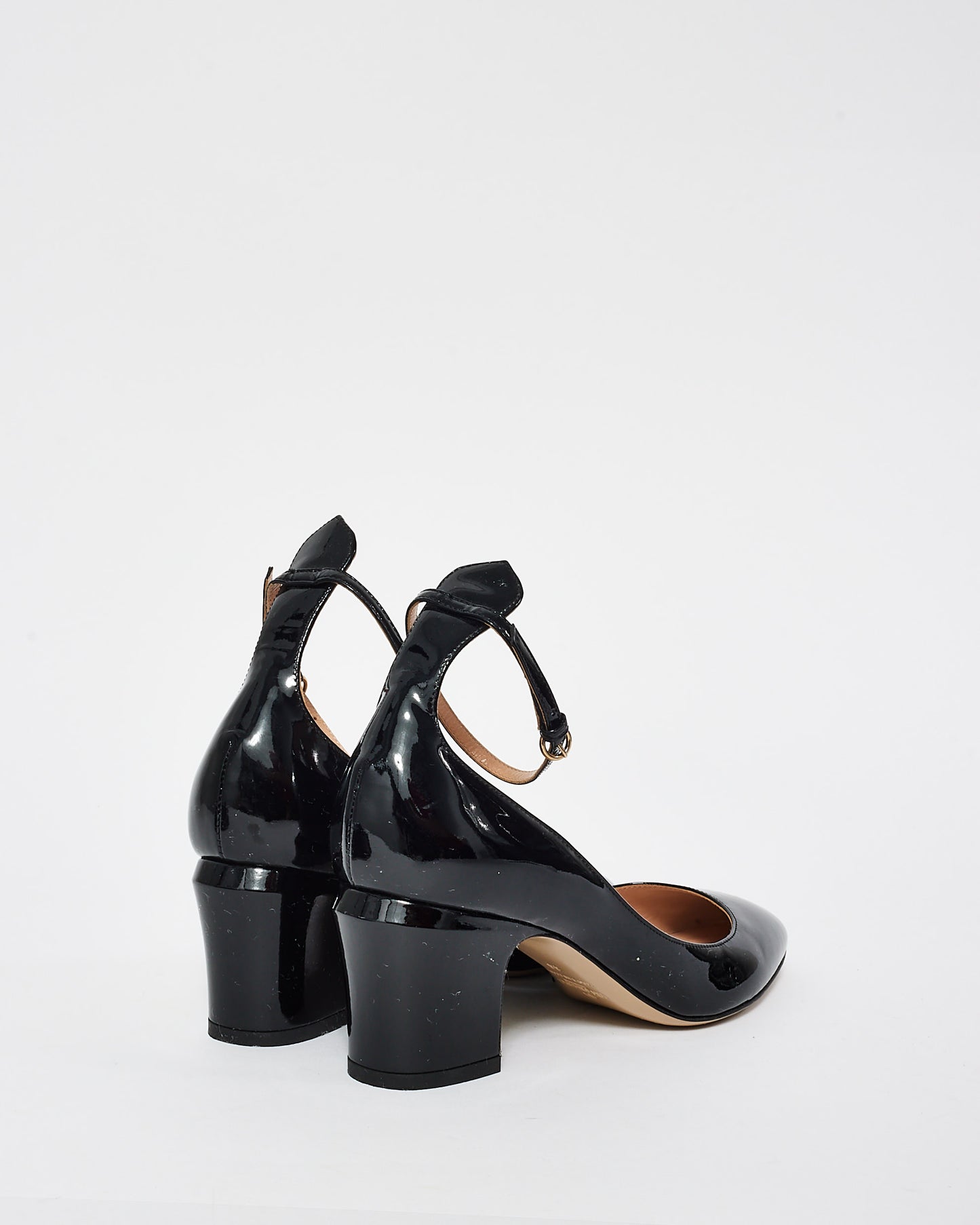 Valentino Black Patent Leather Mary Jane Block Heel Ankle Strap Pumps - 38