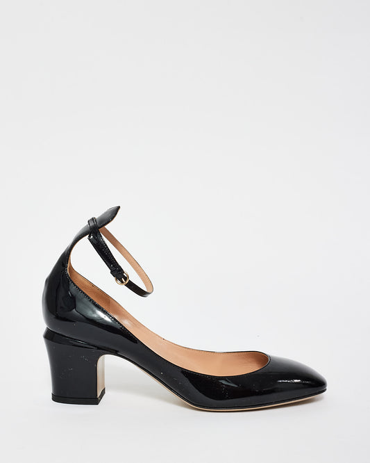 Valentino Black Patent Leather Mary Jane Block Heel Ankle Strap Pumps - 38