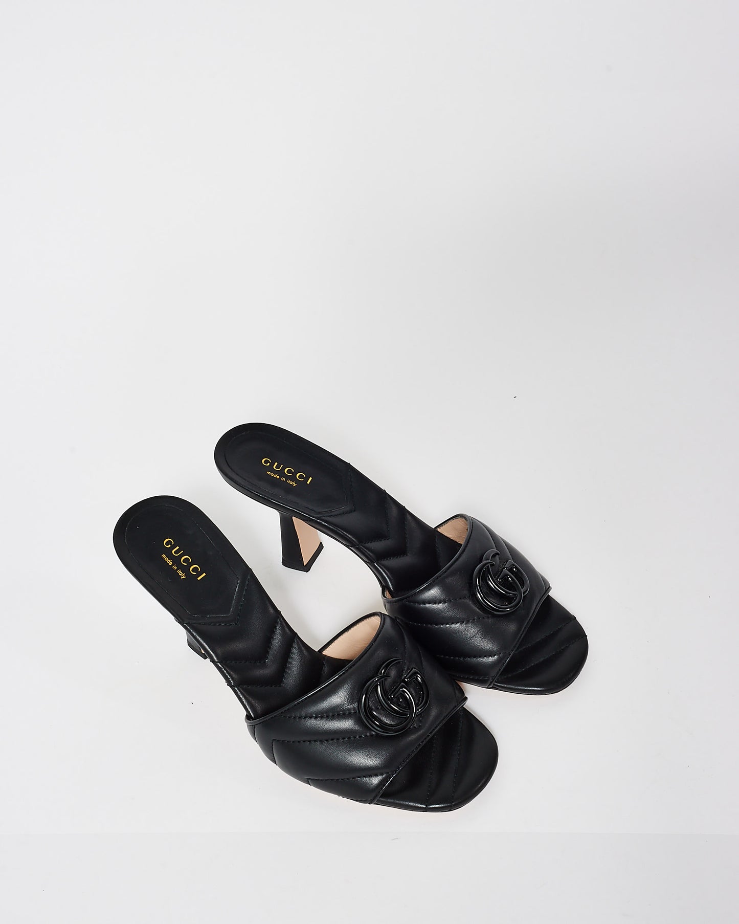 Gucci Black Nappa Matelasse Leather Monochrome GG Marmont Sandals - 37