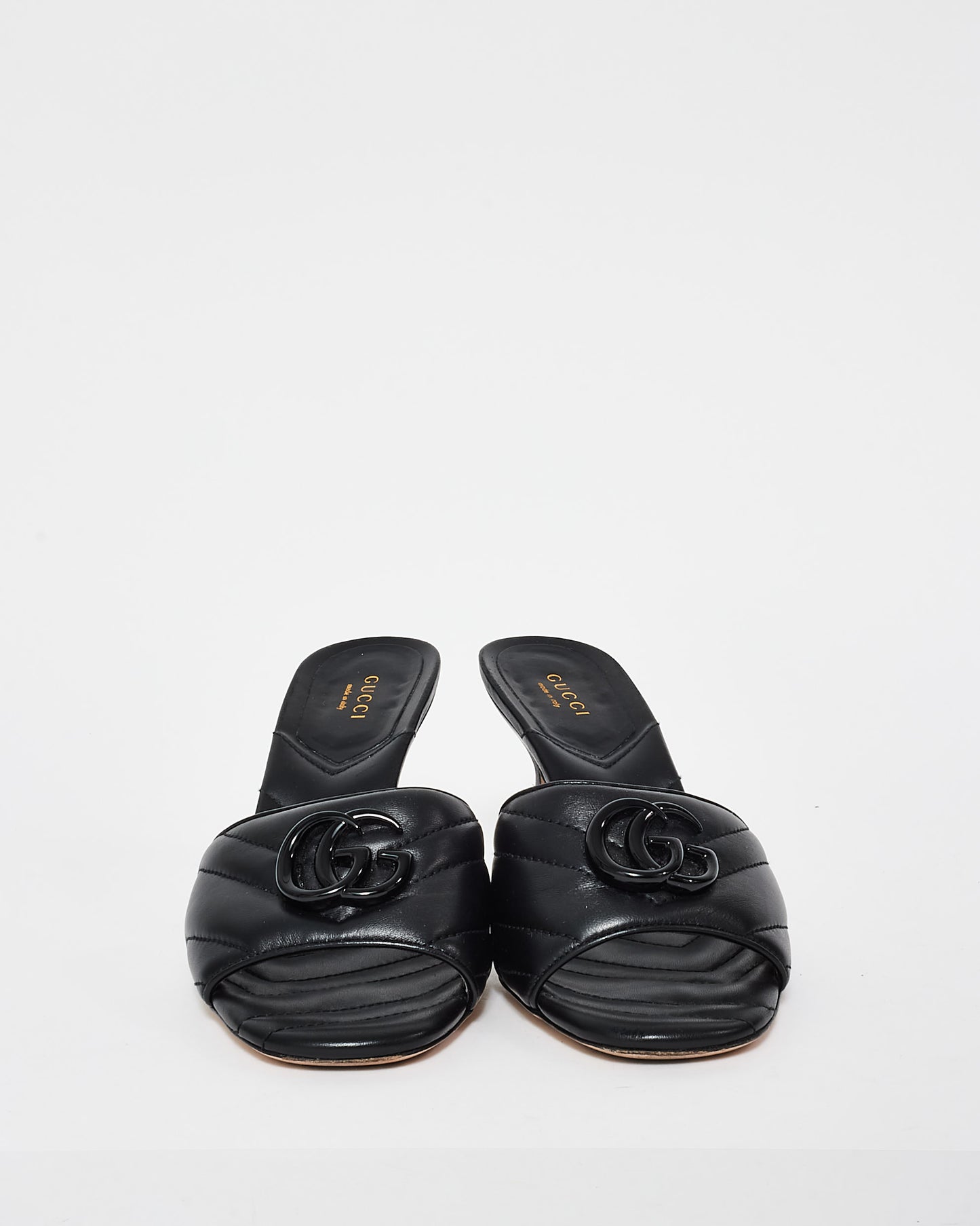 Gucci Black Nappa Matelasse Leather Monochrome GG Marmont Sandals - 37