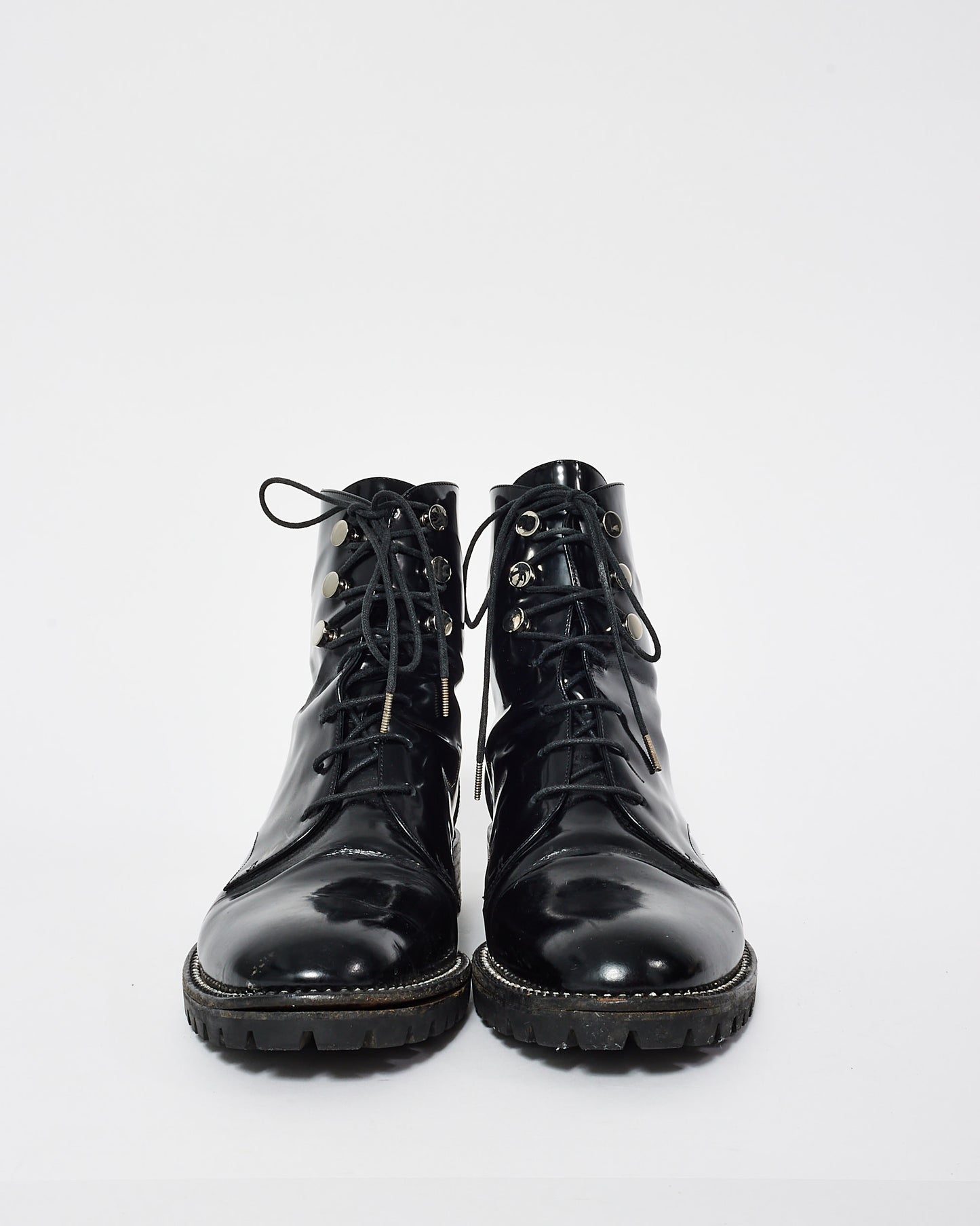 Dior Black Patent Leather Combat Rebelle Boots - 38