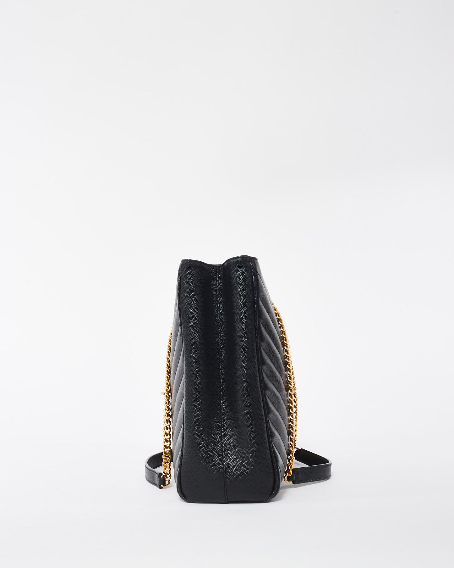 Saint Laurent Black Grain De Poudre Leather Matelasse Shopping Tote Bag