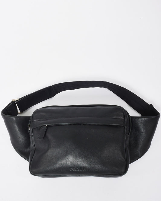 Prada Black Leather Embossed Logo Pocket Belt Bag