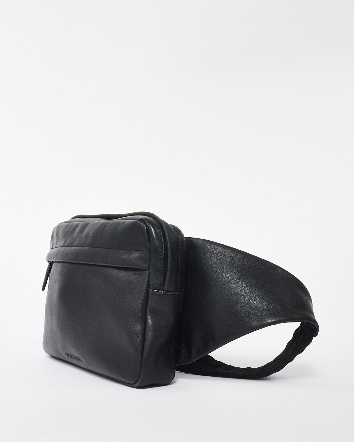 Prada Black Leather Embossed Logo Pocket Belt Bag