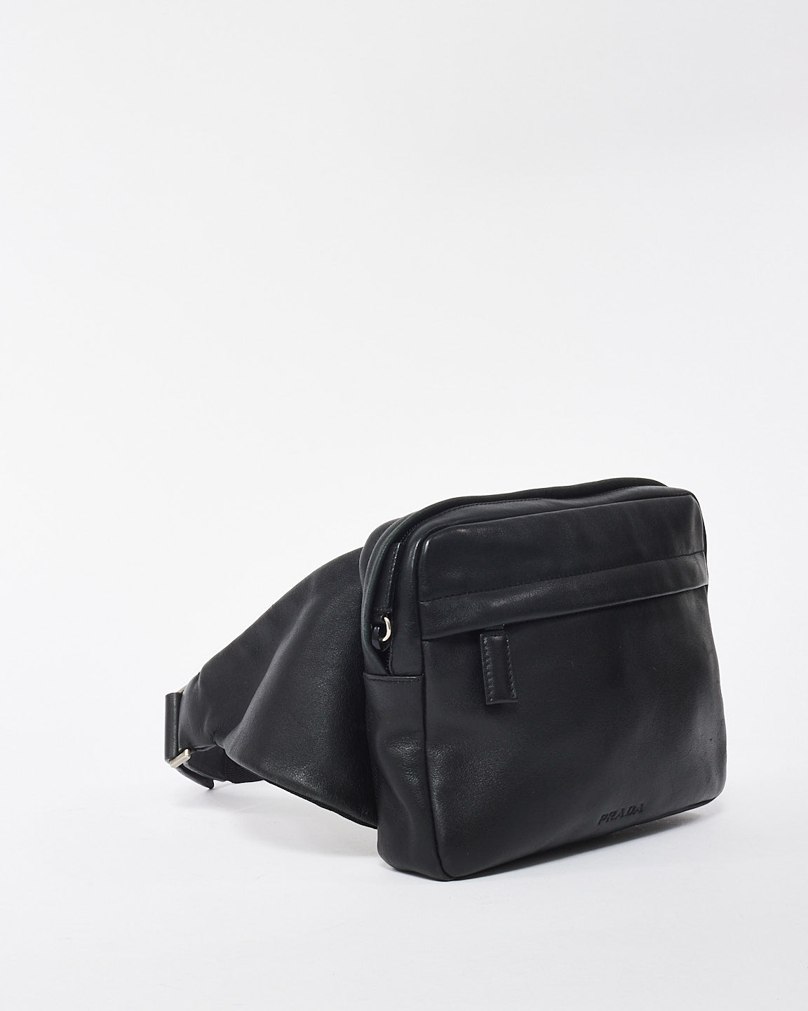 Prada Black Leather Embossed Logo Pocket Belt Bag