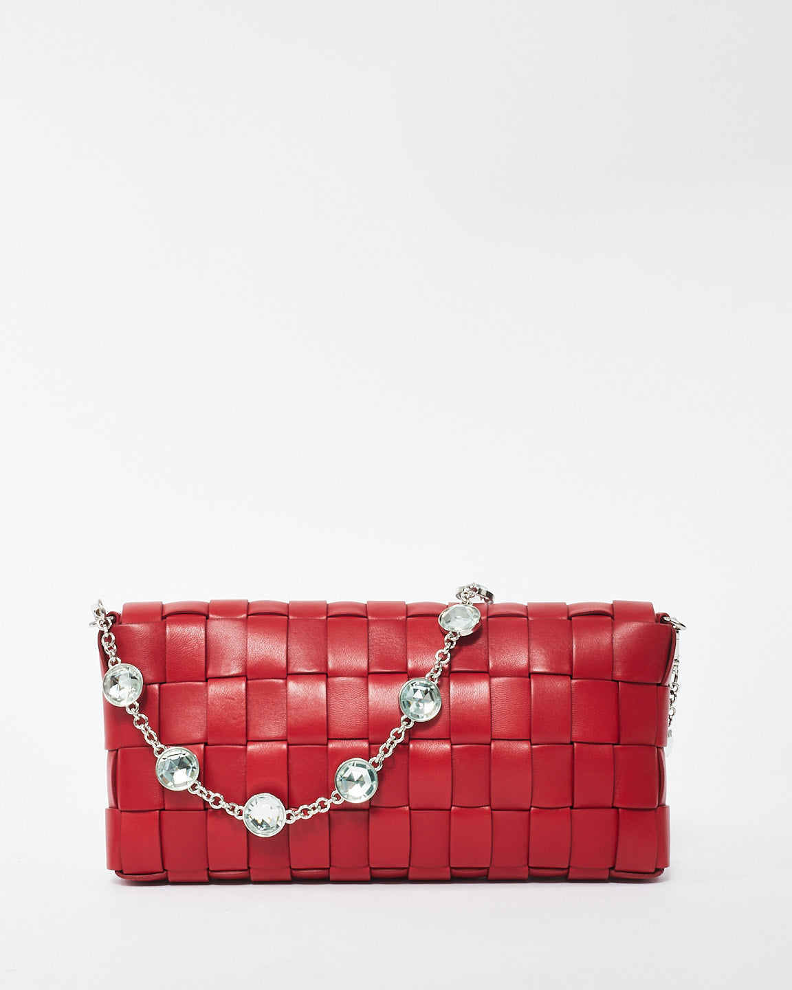 Miu Miu Red Woven Leather Crystal Cloqué Bag