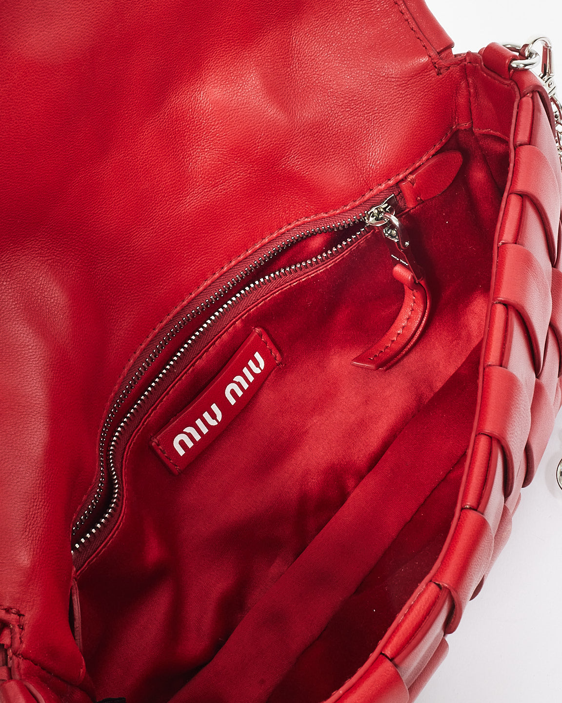 Miu Miu Red Woven Leather Crystal Cloqué Bag