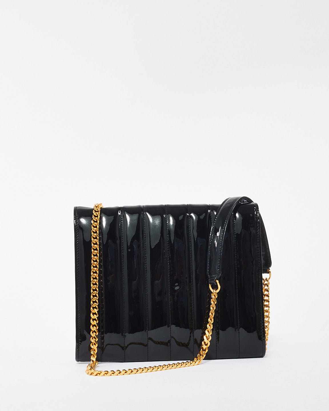 Saint Laurent Black Patent Leather Matelasse Wallet on Chain Vicky Crossbody Bag