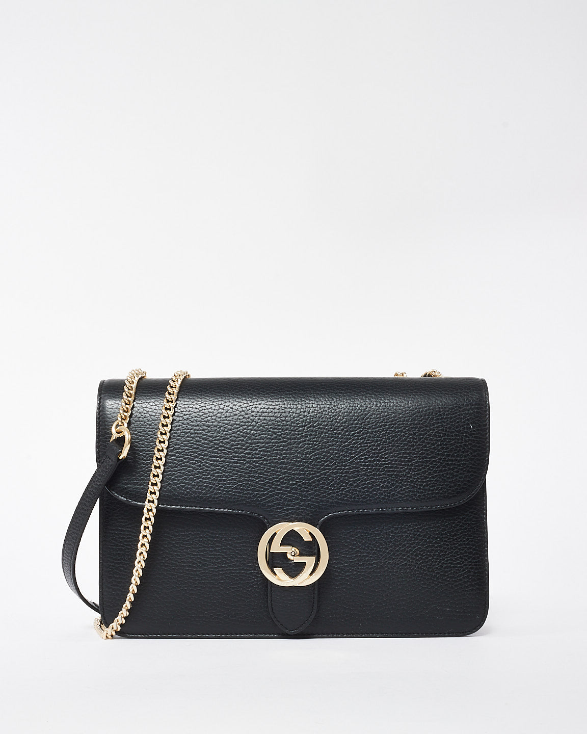 Gucci Black Leather Interlocking G Dollar Flap Shoulder Bag