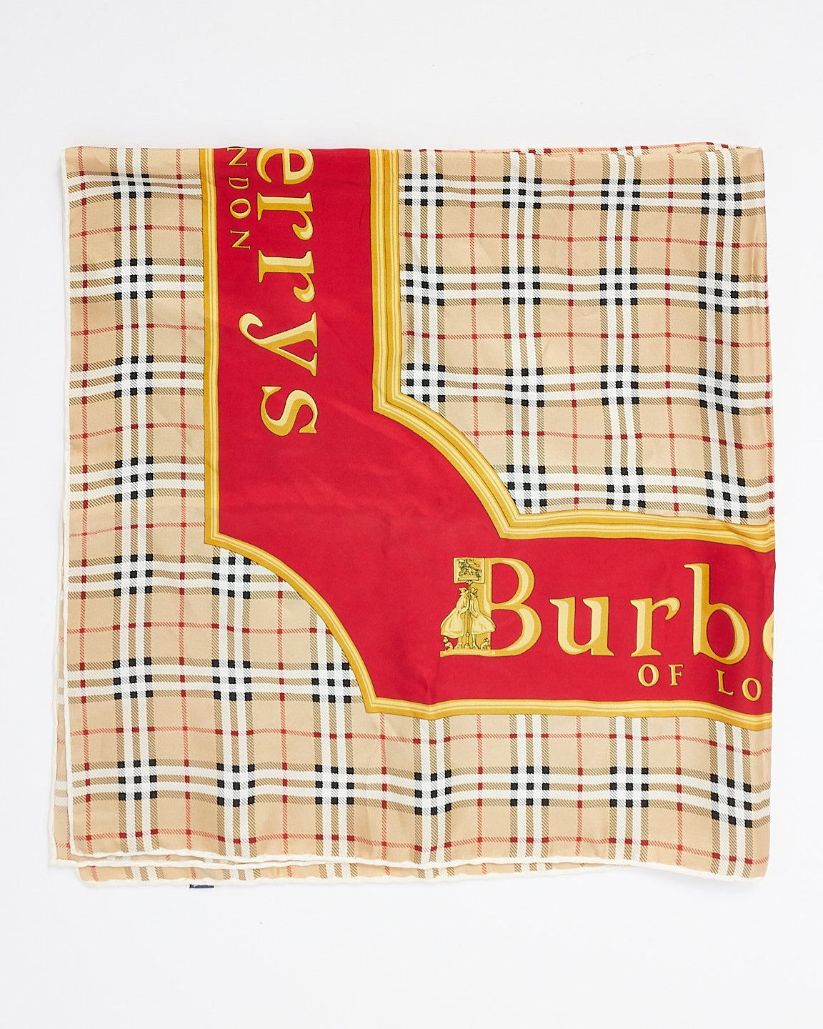 Burberry Vintage Red 
Nova Check Burberrys Logo Silk Scarf