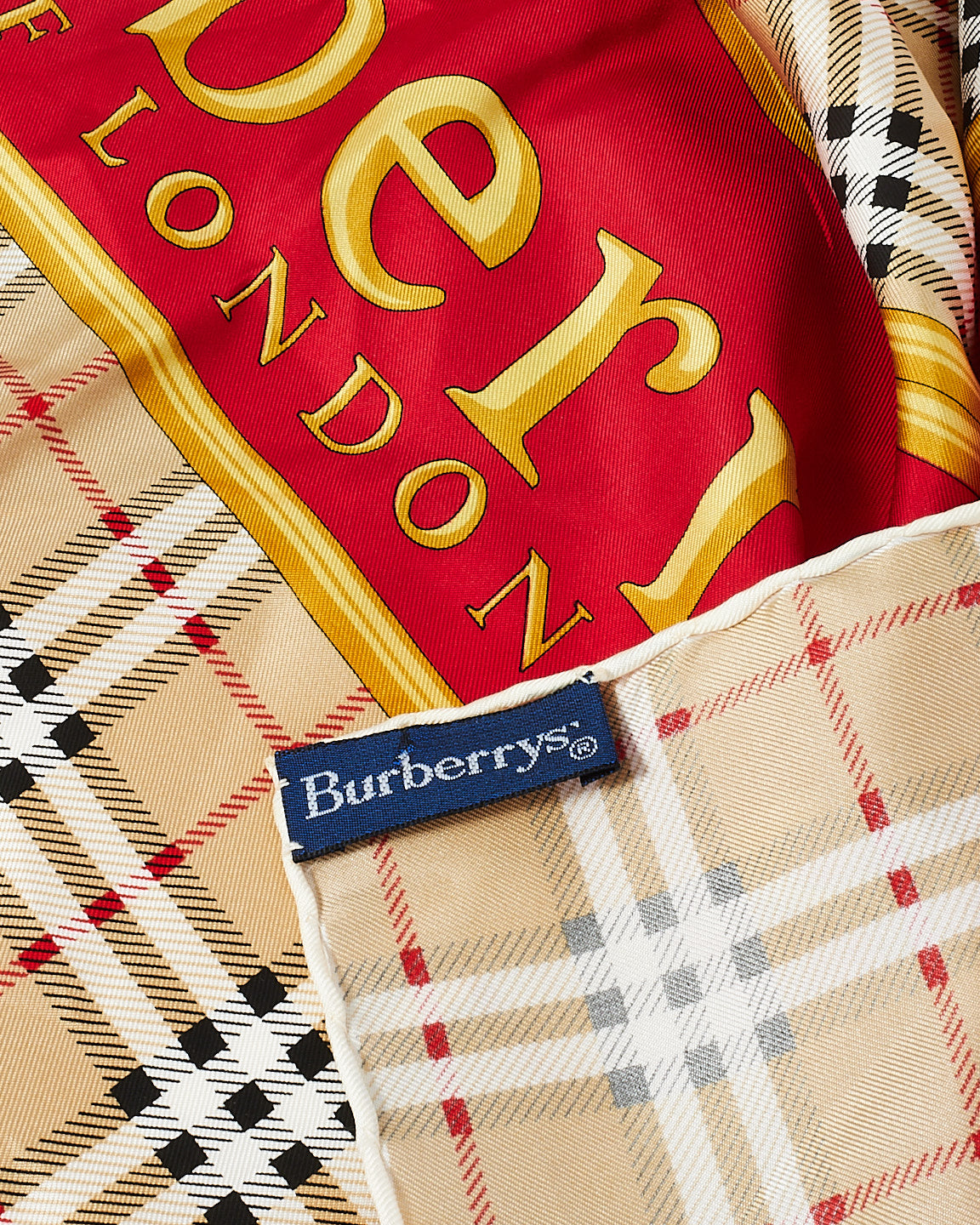 Burberry Vintage Red 
Nova Check Burberrys Logo Silk Scarf