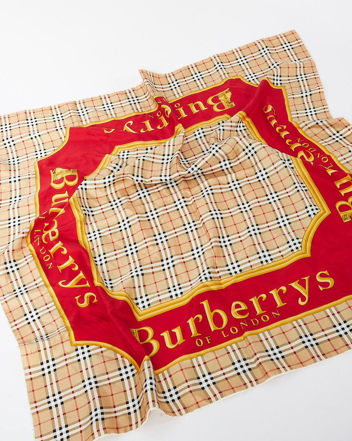 Burberry Vintage Red 
Nova Check Burberrys Logo Silk Scarf