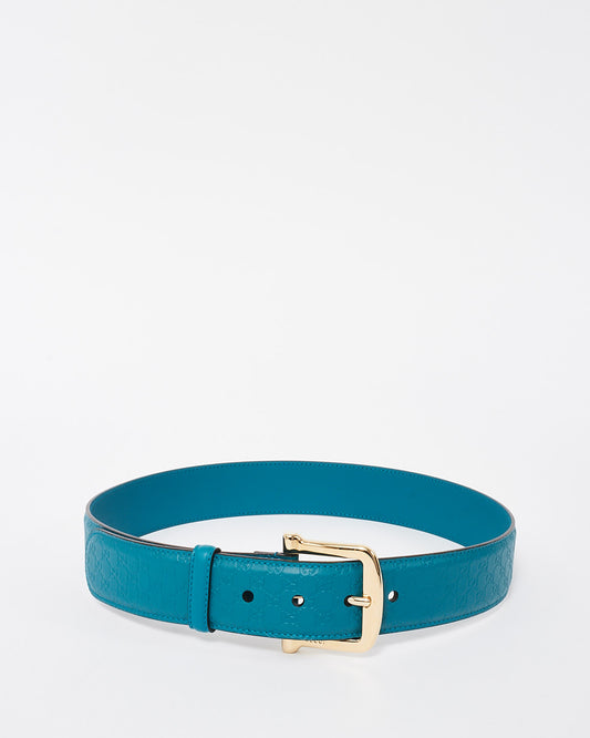 Gucci Blue Calfskin Leather Microguccissima Margaux Belt - 80/32