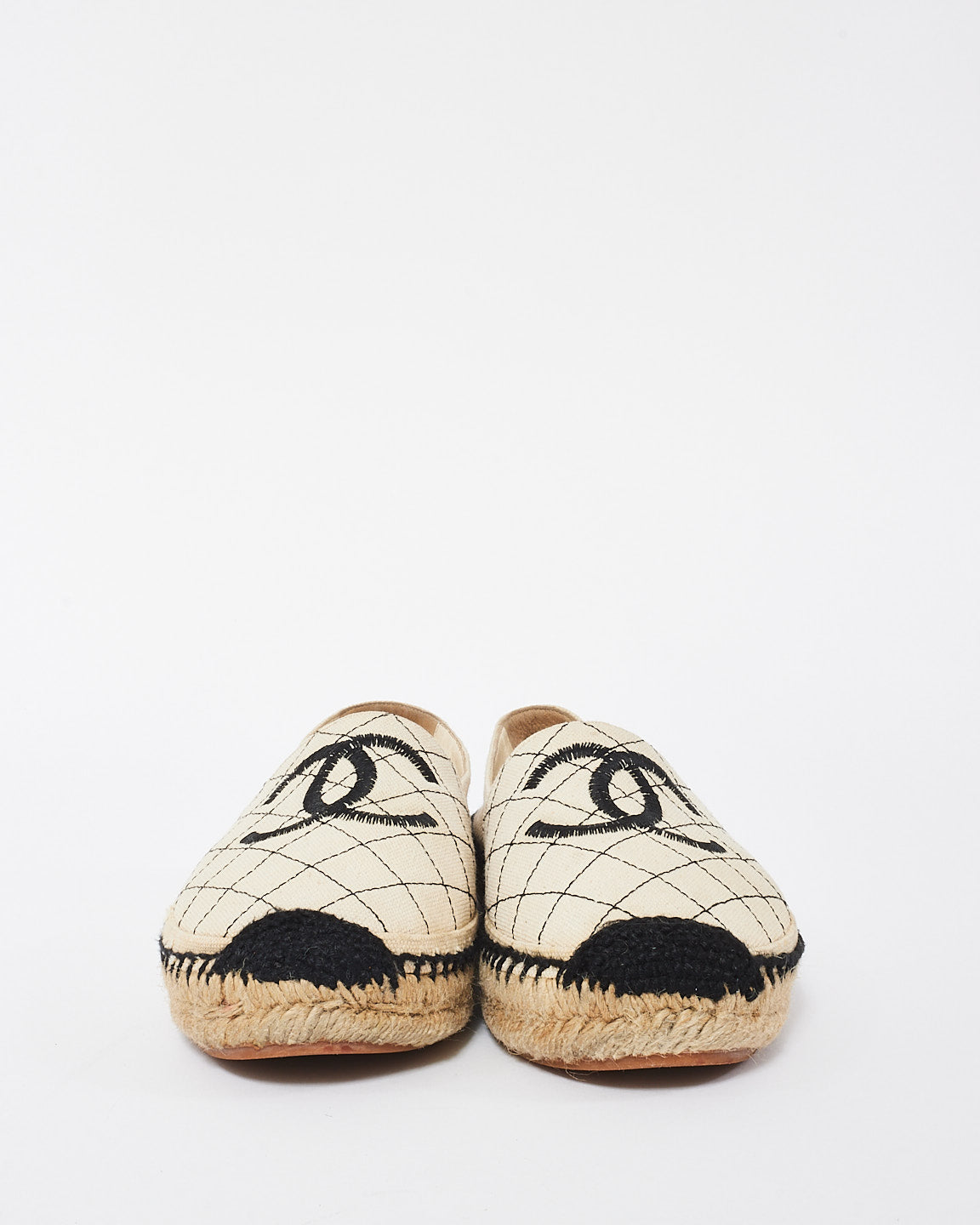 Chanel Off-White Canvas Biarritz CC Espadrille Flats - 37