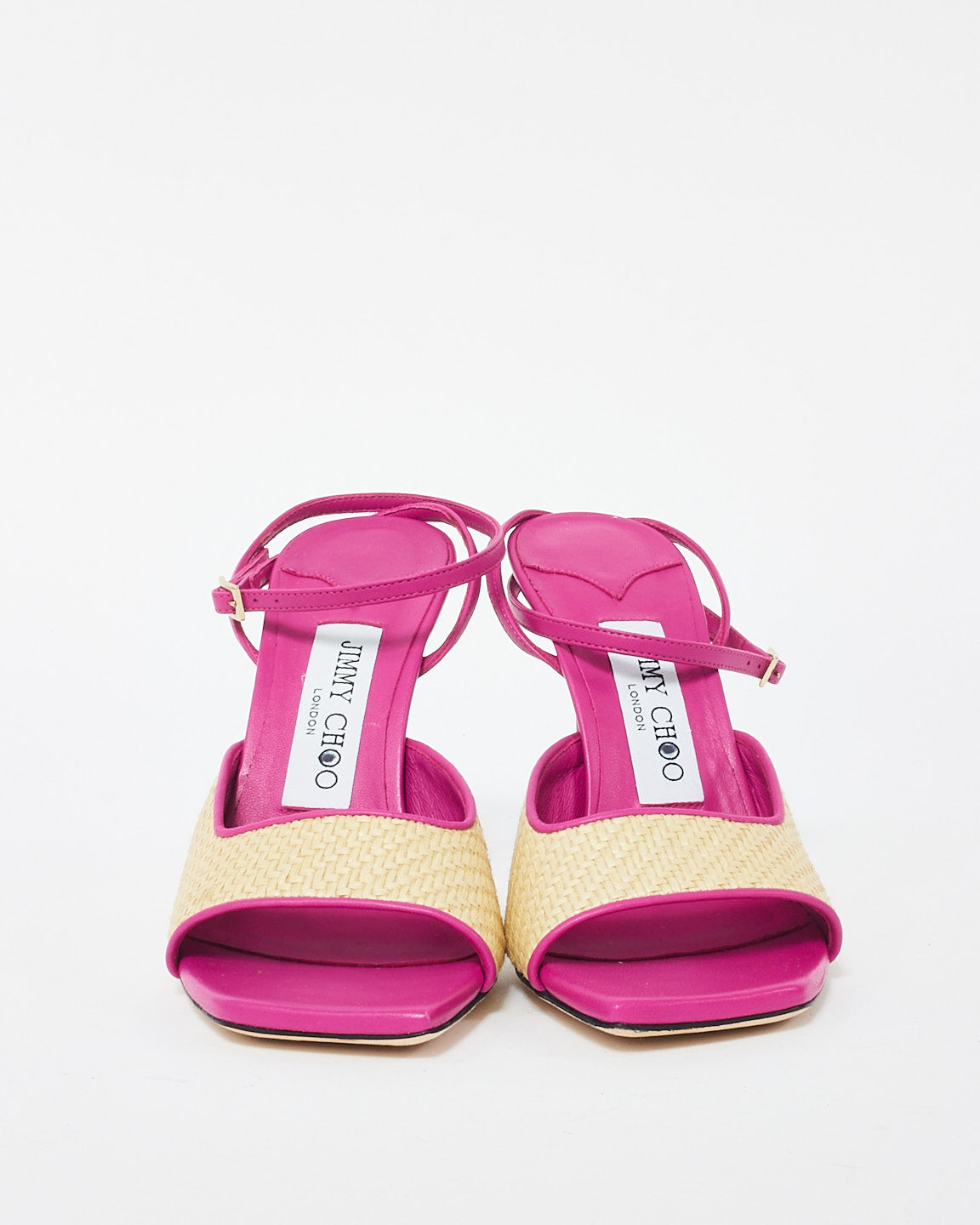 Jimmy Choo Pink Leather and Raffia Sandals - 36.5