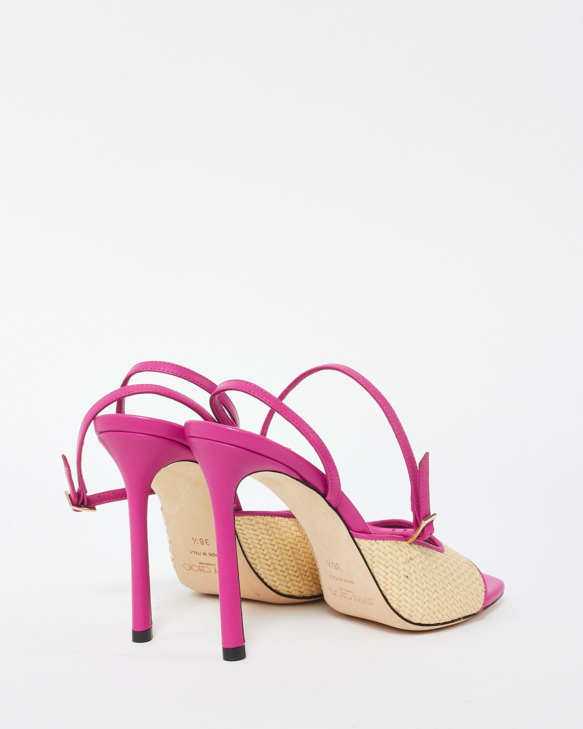 Jimmy Choo Pink Leather and Raffia Sandals - 36.5