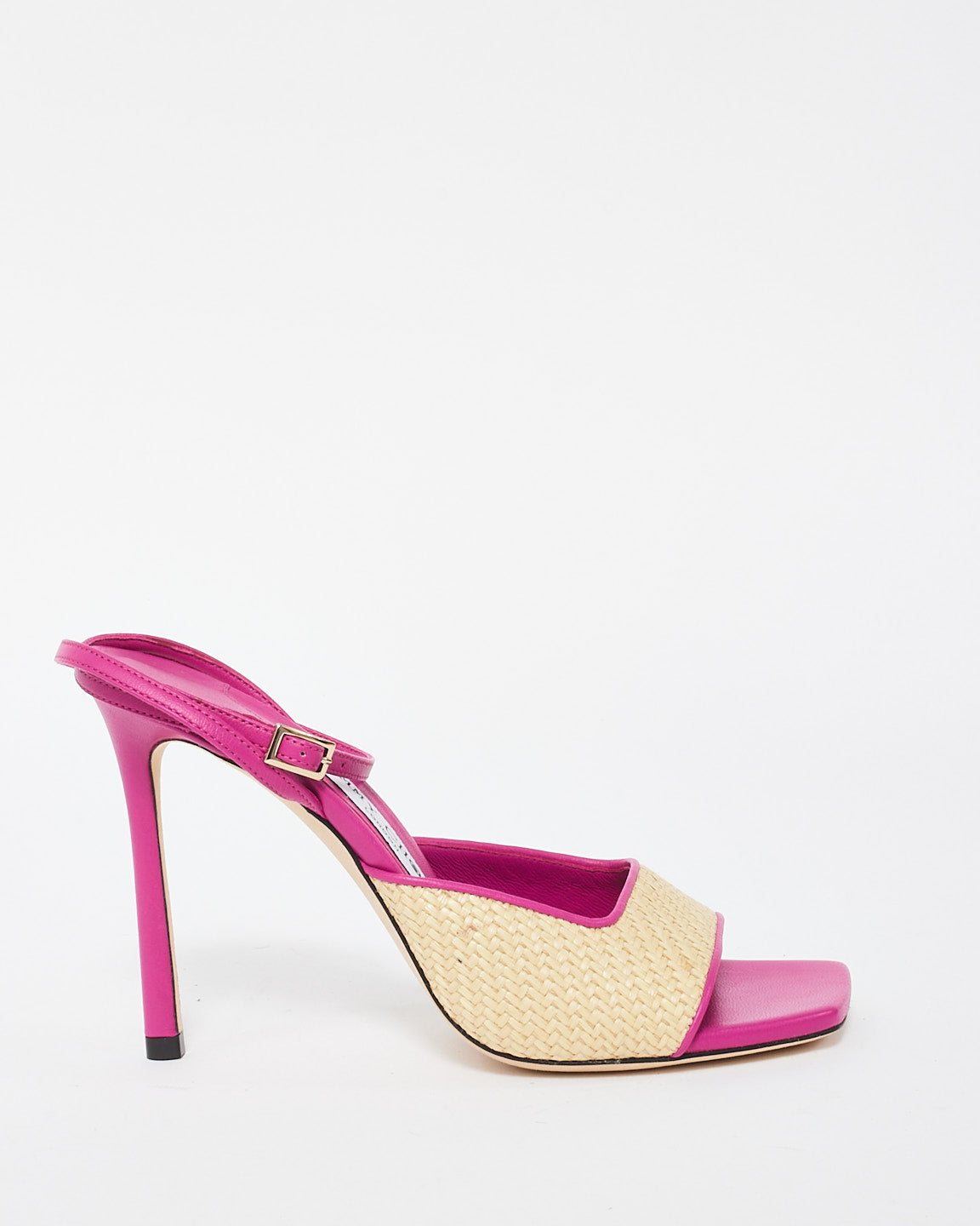 Jimmy Choo Pink Leather and Raffia Sandals - 36.5