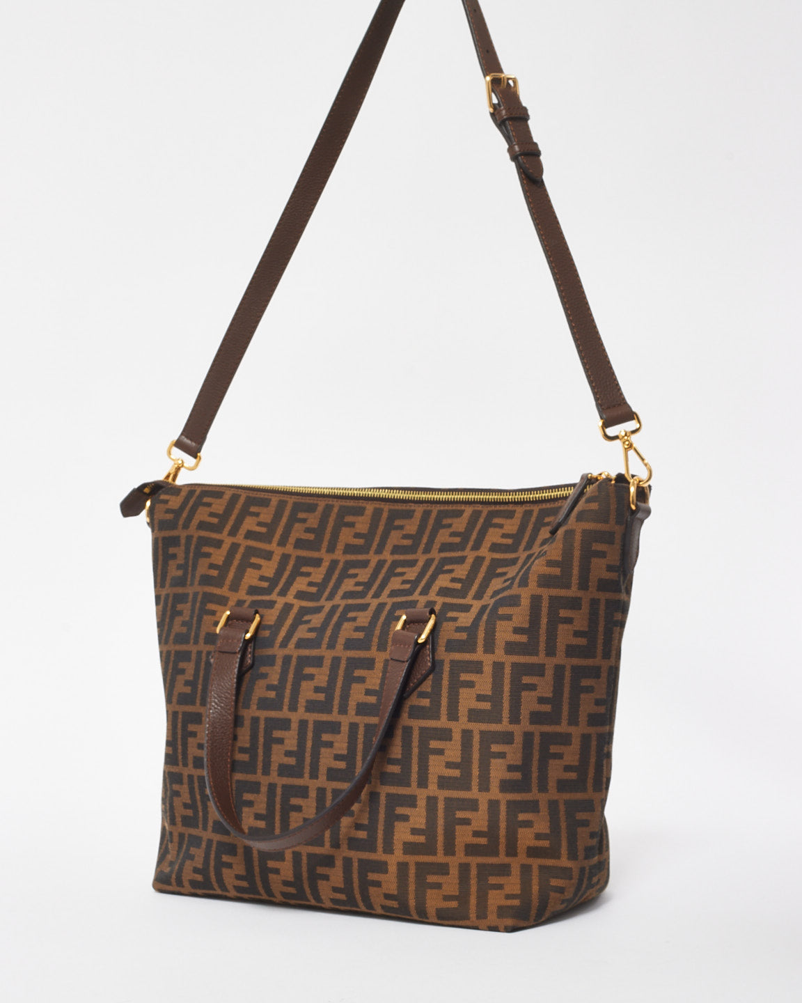 Fendi Brown Zucca Monogram Canvas Convertible Tote Bag