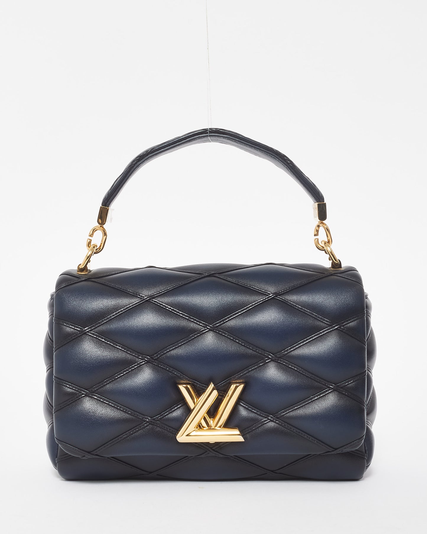 Louis Vuitton Black 
Navy Leather Malletage MM Top Handle Bag