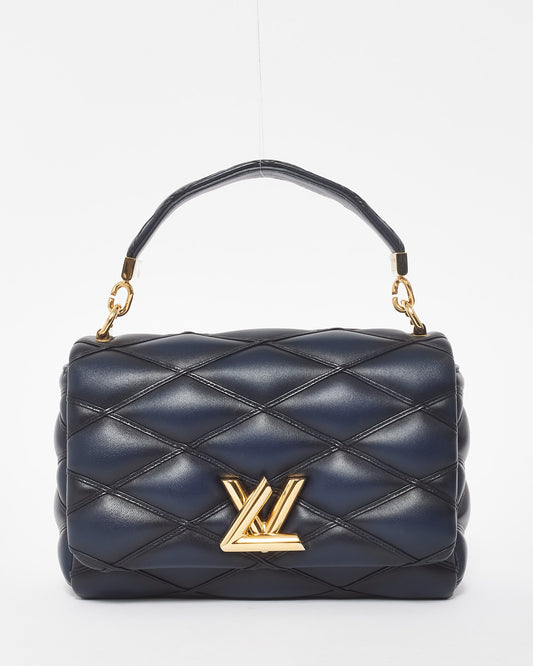 Louis Vuitton Black 
Navy Leather Malletage MM Top Handle Bag