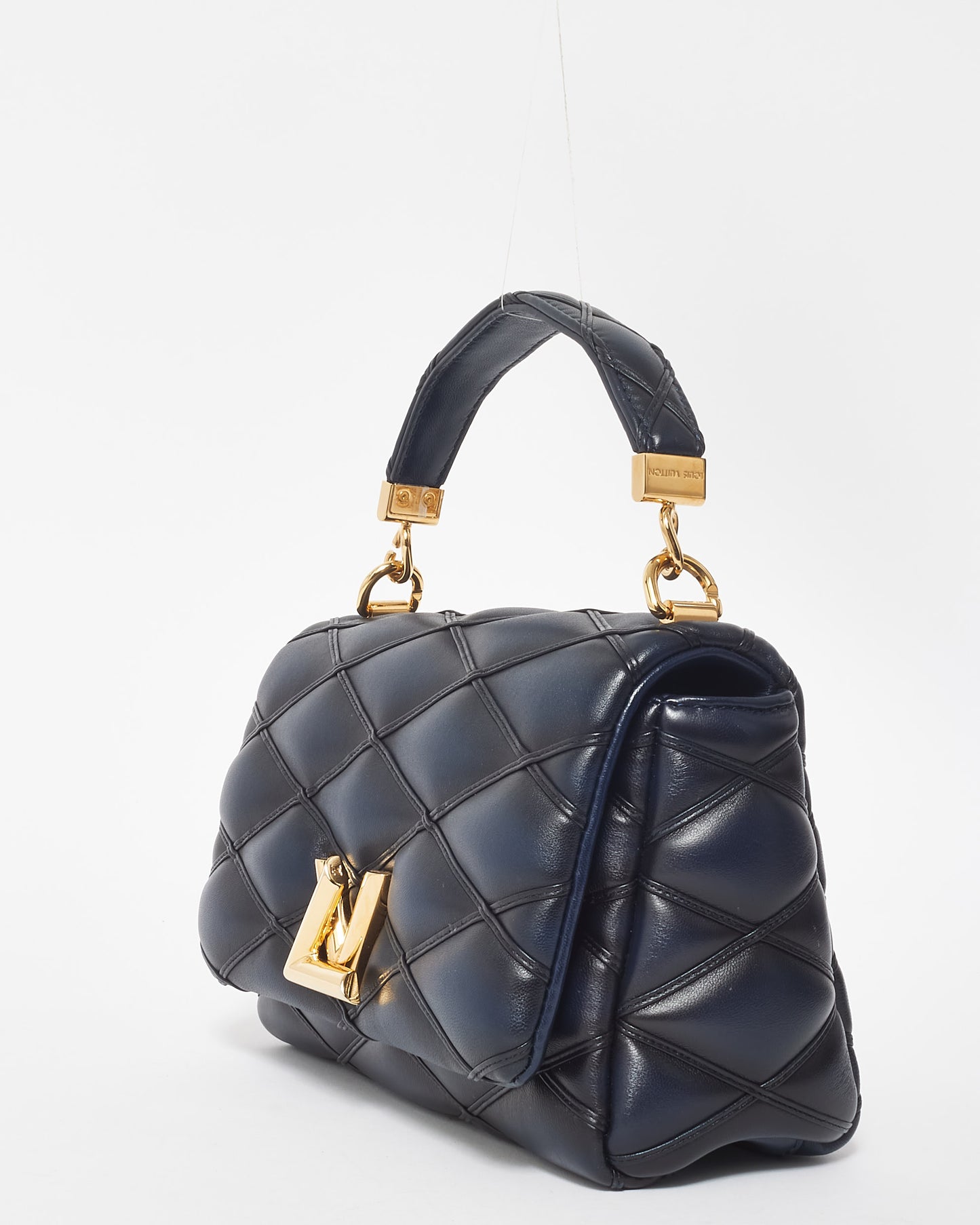 Louis Vuitton Black 
Navy Leather Malletage MM Top Handle Bag