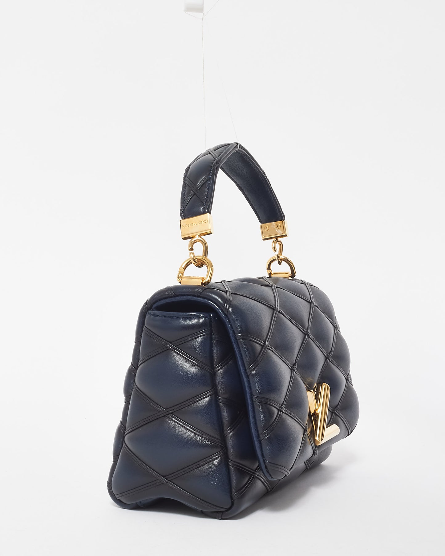 Louis Vuitton Black 
Navy Leather Malletage MM Top Handle Bag