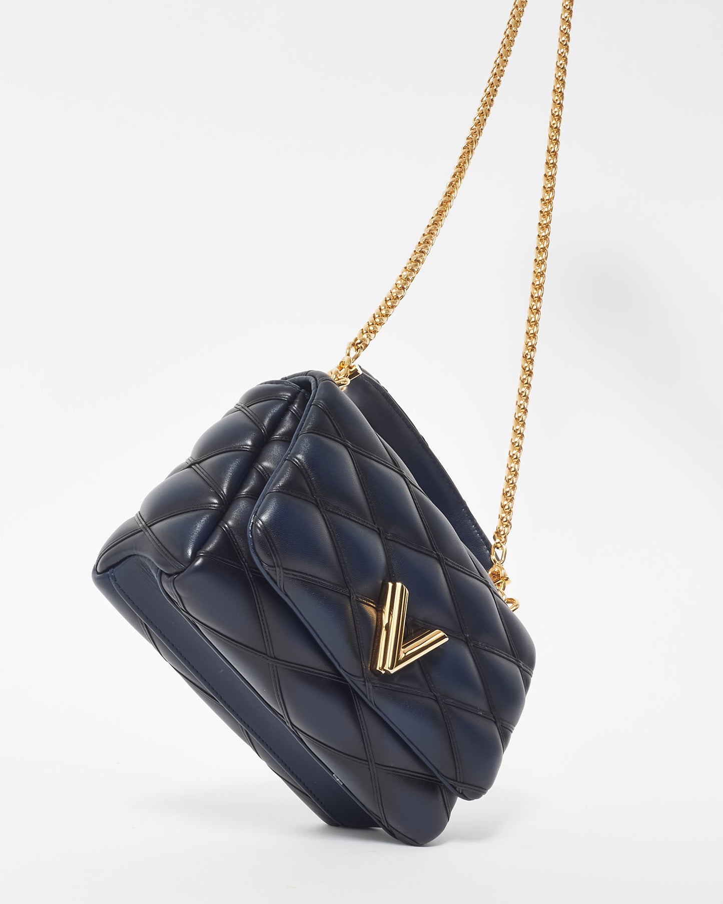 Louis Vuitton Black 
Navy Leather Malletage MM Top Handle Bag