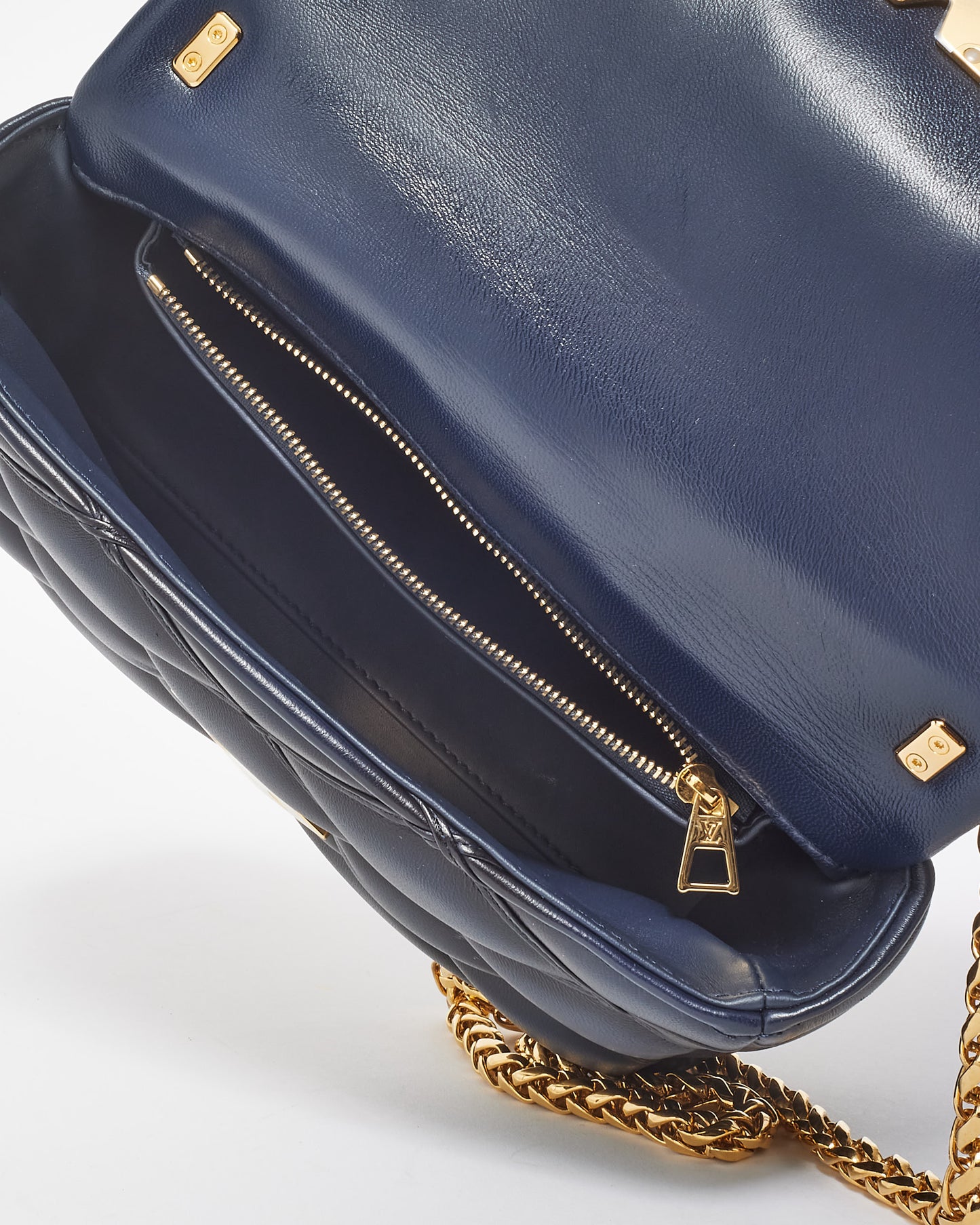 Louis Vuitton Black 
Navy Leather Malletage MM Top Handle Bag