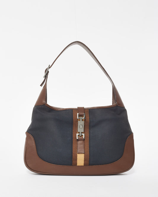 Gucci Vintage Navy Canvas 
Brown Leather Jackie Bag