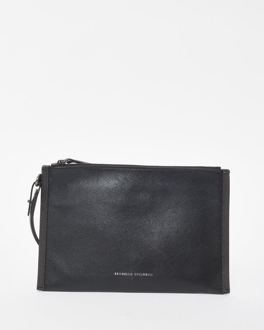 Brunello Cucinelli Black Leather 
Sparkle Wristlet Pouch