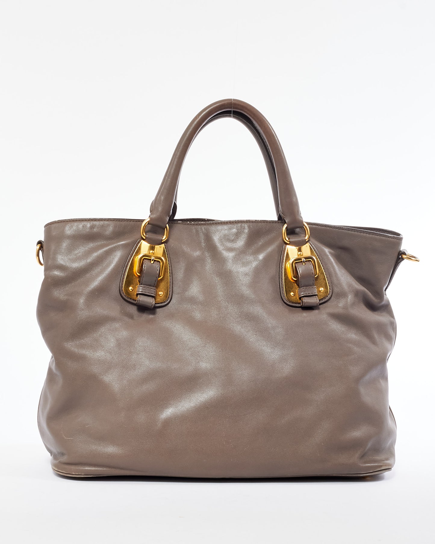 Prada Dark Grey Soft Calf Leather Tote Bag