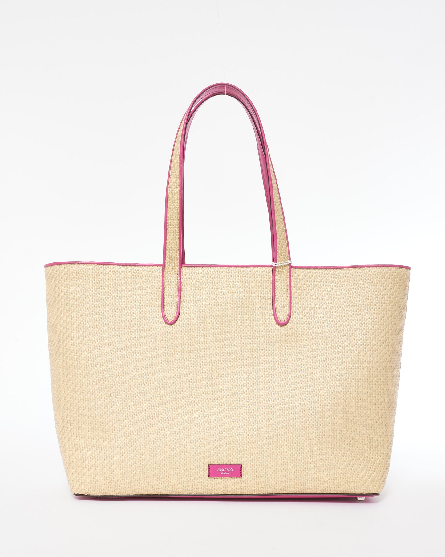 Jimmy Choo Pink Leather 
Raffia Embellished Cheri Tote Bag