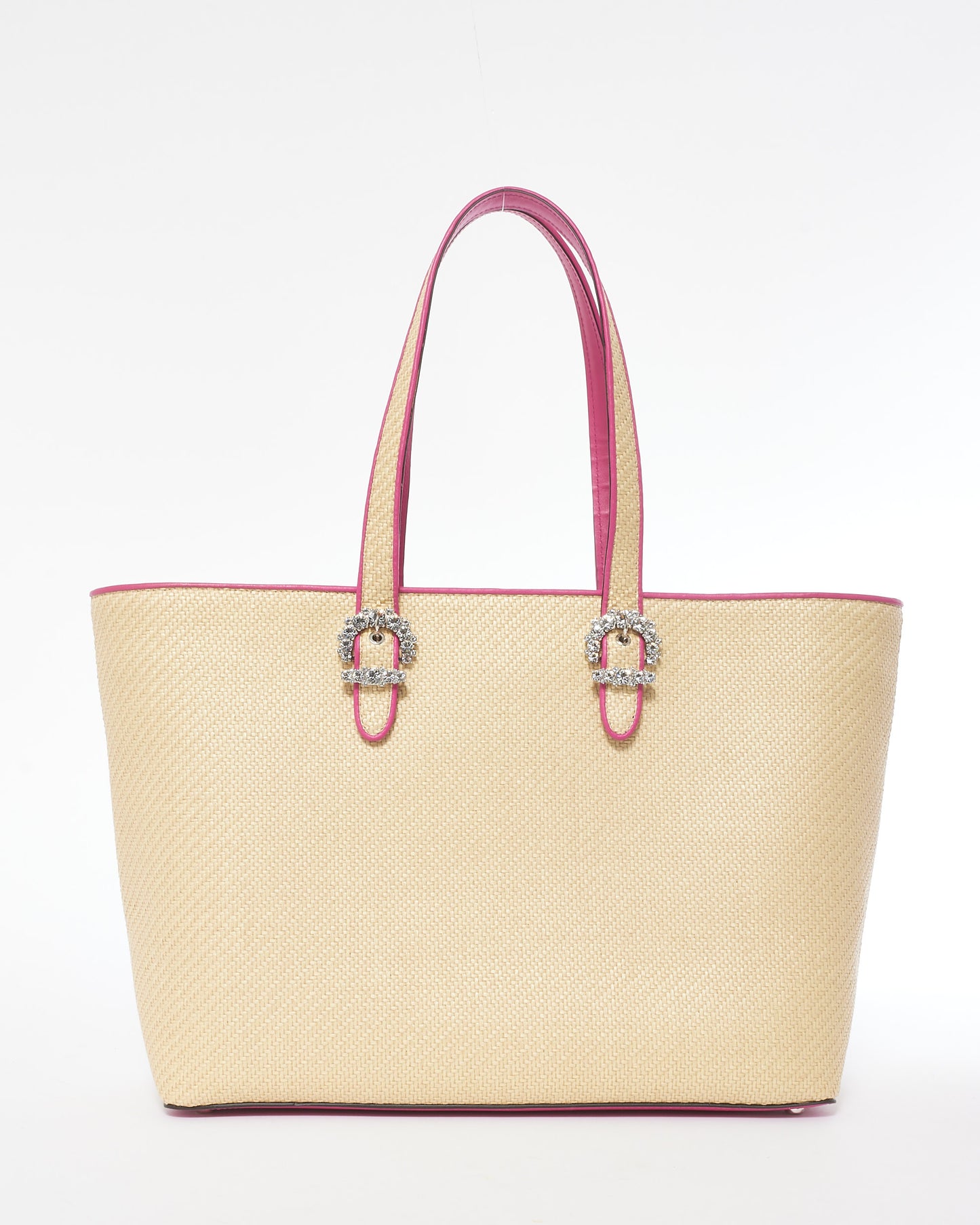 Jimmy Choo Pink Leather 
Raffia Embellished Cheri Tote Bag