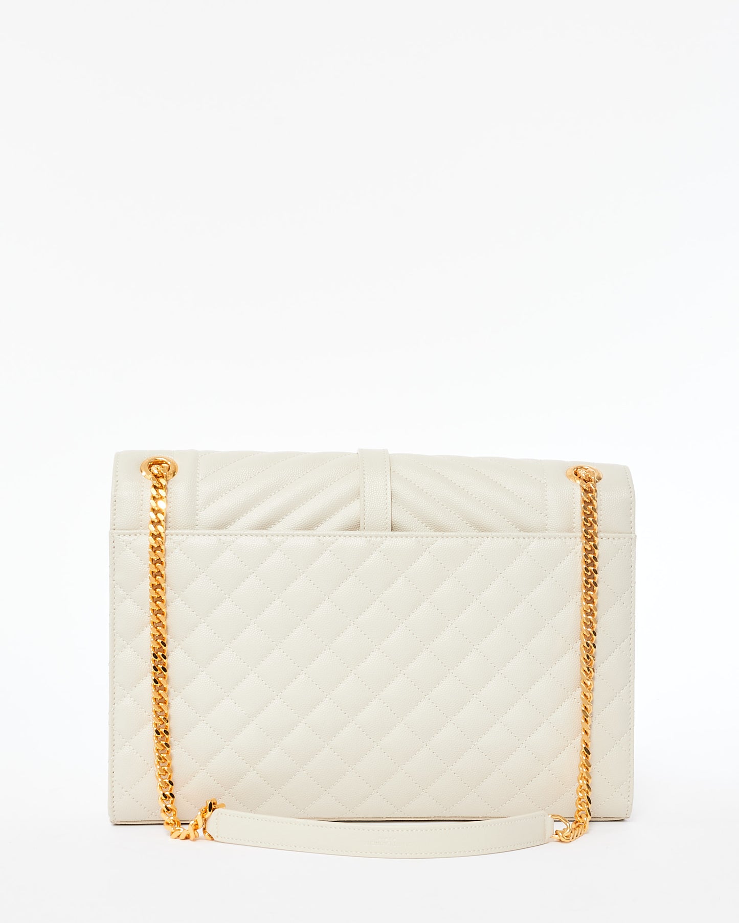 Saint Laurent Ivory Grain De Poude Tri-Quilt Large Envelope Bag