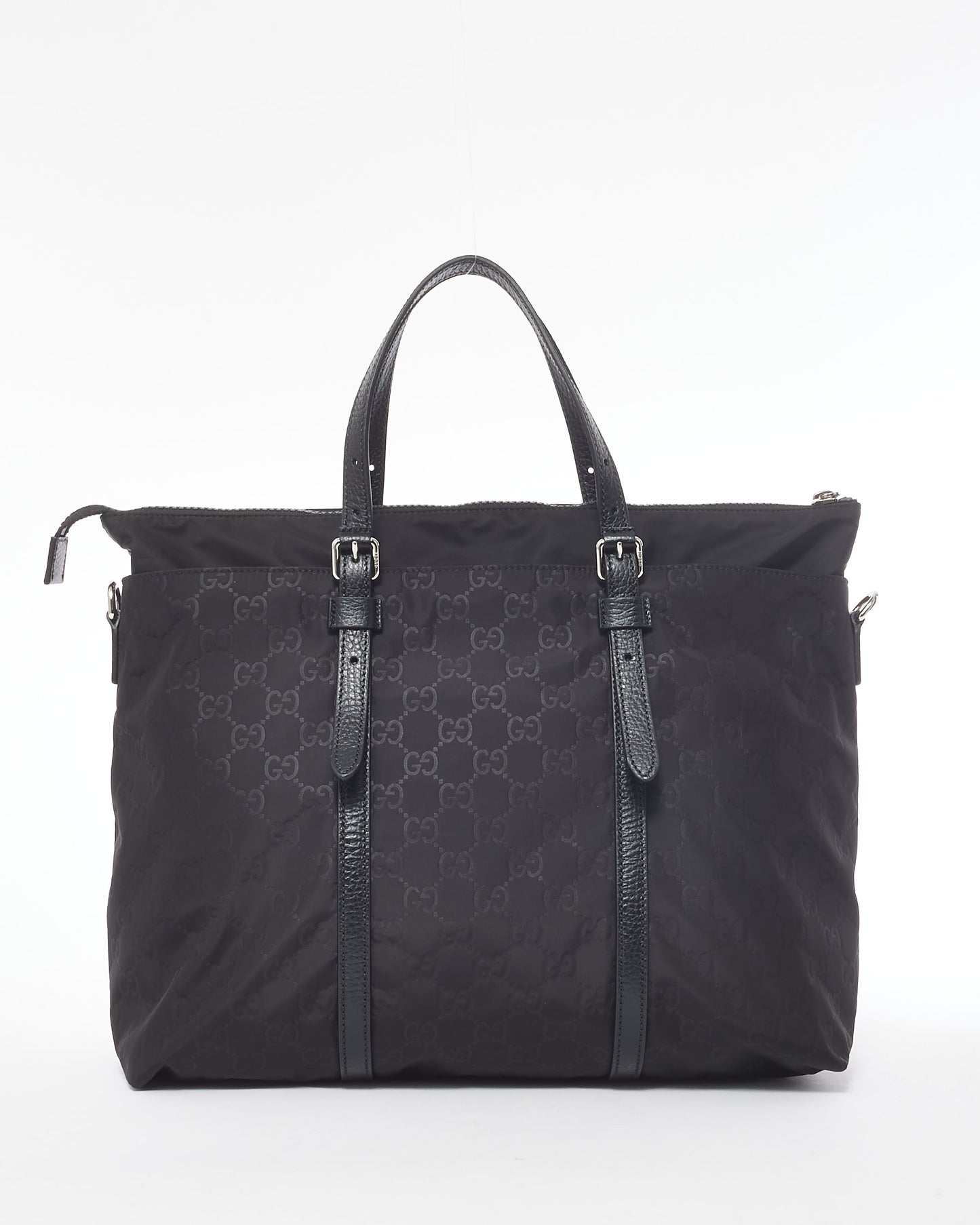 Gucci Black GG Monogram Nylon And Leather Zip Tote